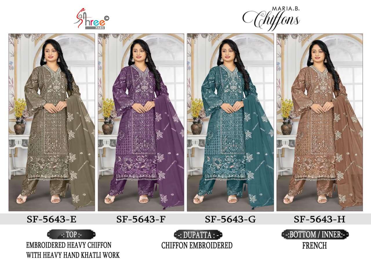 SHREE FABS 5643 COLOR CHIFFON EMBROIDERY KHATLI & CUT WORK SUIT WEDDING OUTFIT ONLINE